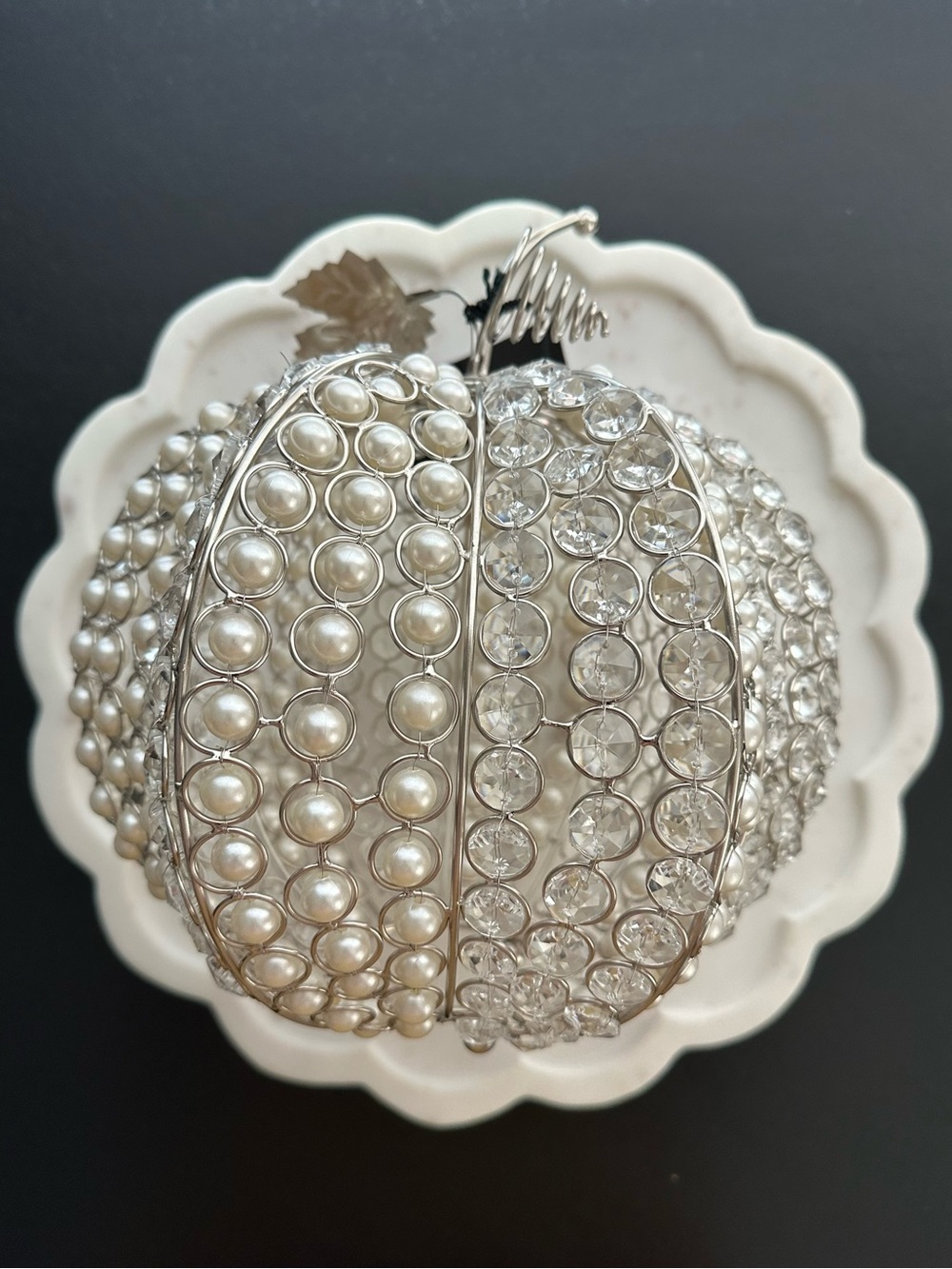 Rachel Zoe Faux Pearl & Crystal Pumpkin Decor 11.5 Inches
